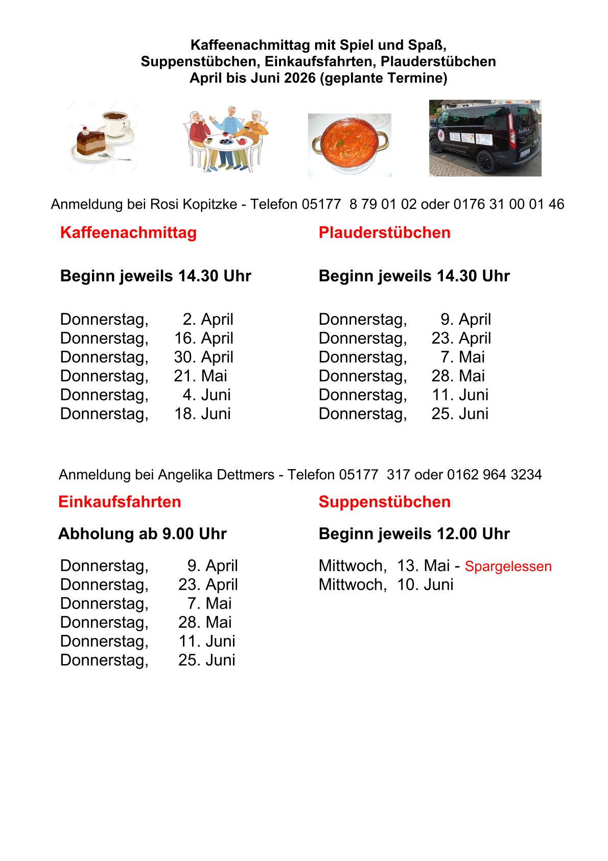 Termine für diverse Veranstaltungen