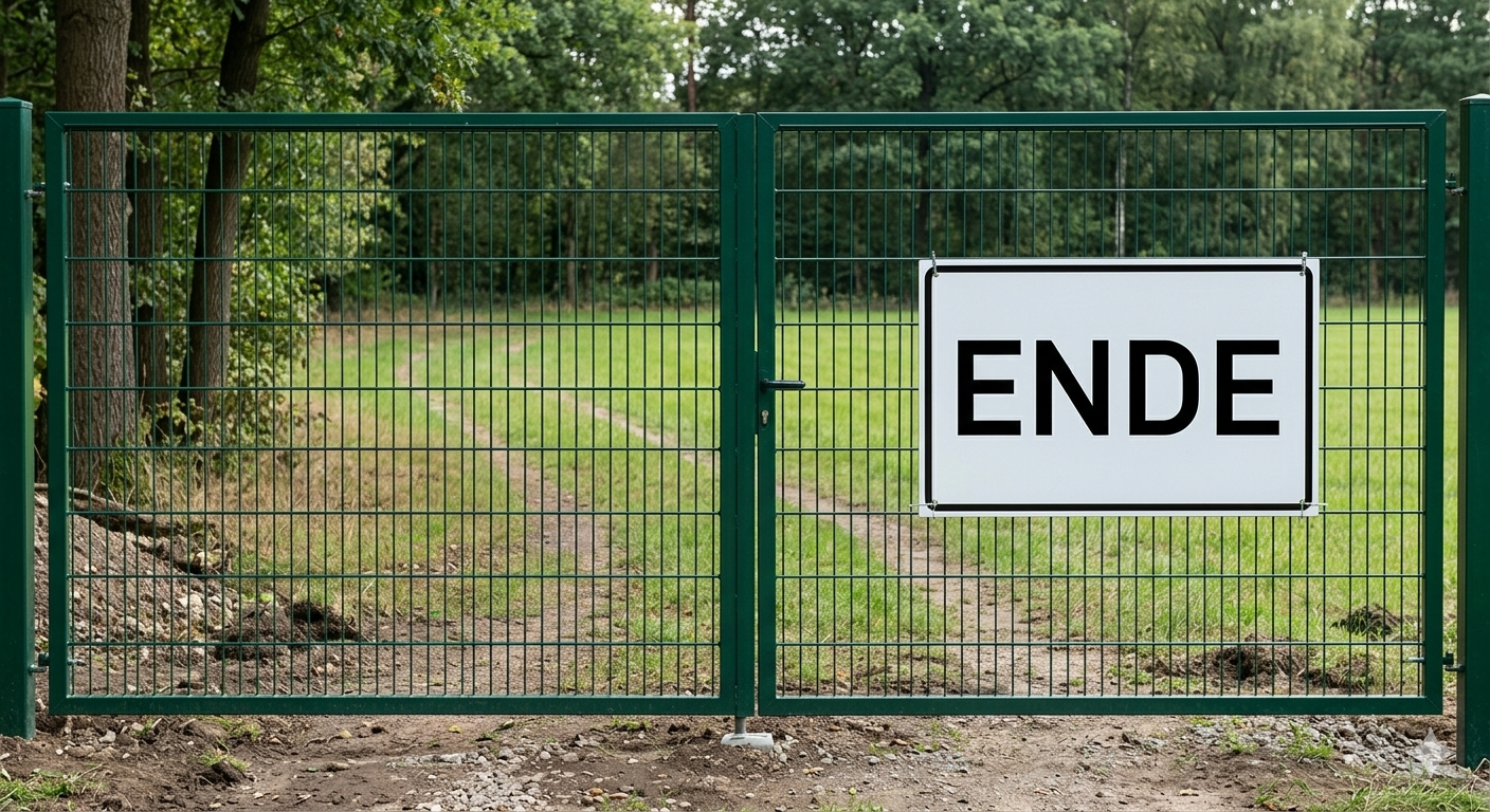 Ein Gartentor mit einem Schild mit der Aufschrift Ende